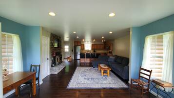 Televisión, chimenea y libros