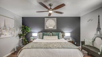 4 bedrooms, desk, iron/ironing board, travel crib