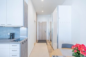 Réfrigérateur, micro-ondes, plaque de cuisson, cafetière/bouilloire