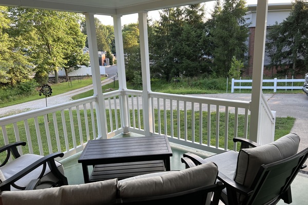 Front patio with furniture. Great place for your morning coffee!