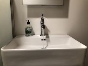 Regadera, toallas, jabón, papel de baño
