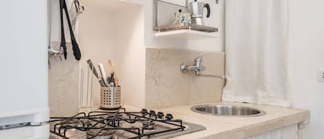 Fridge, oven, stovetop, electric kettle