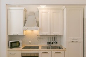 Frigorífico, microondas, horno y placa de cocina