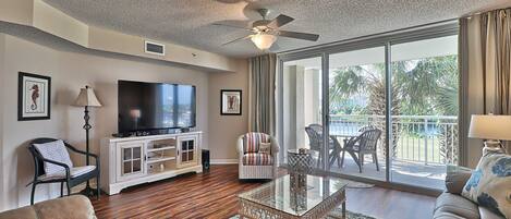 Flat-screen TV, DVD player