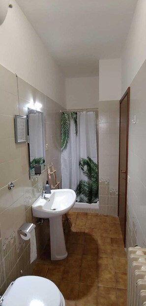 Kombinert dusj/badekar, hårføner, bidé og håndklær