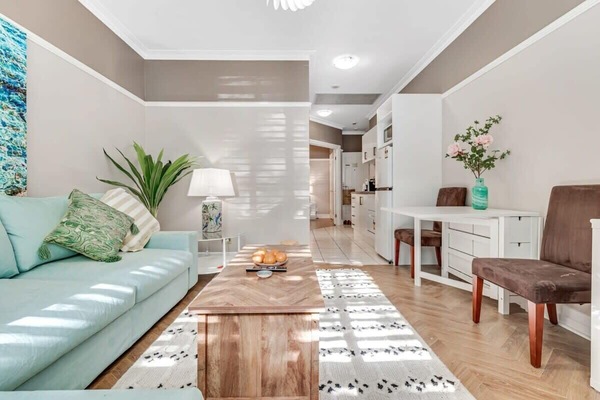 Beautifully styled apartment w herringbone flooring