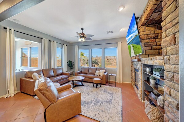 Smart TV, fireplace, DVD player, table football