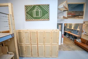 1 bedroom, desk, laptop workspace, iron/ironing board