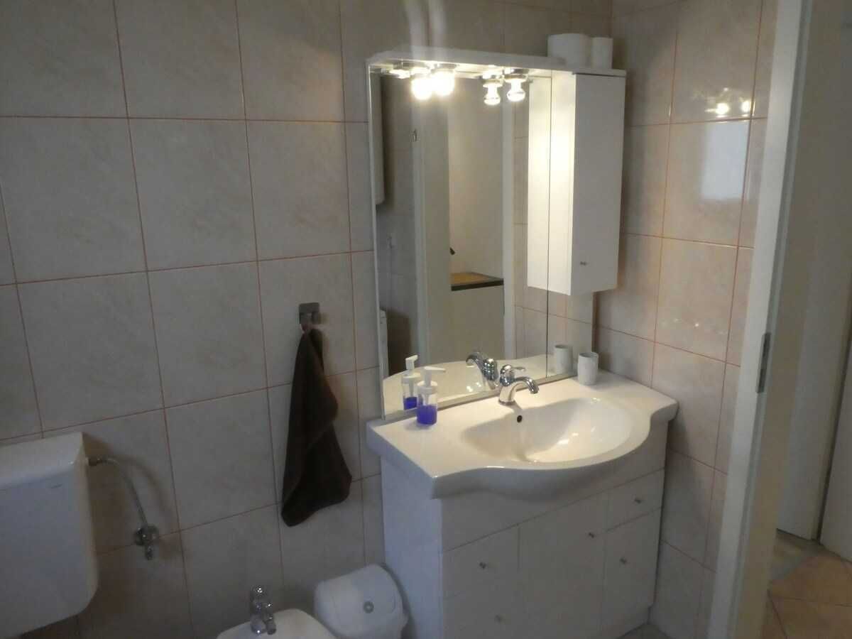A bathroom with a sink, mirror, and toilet.