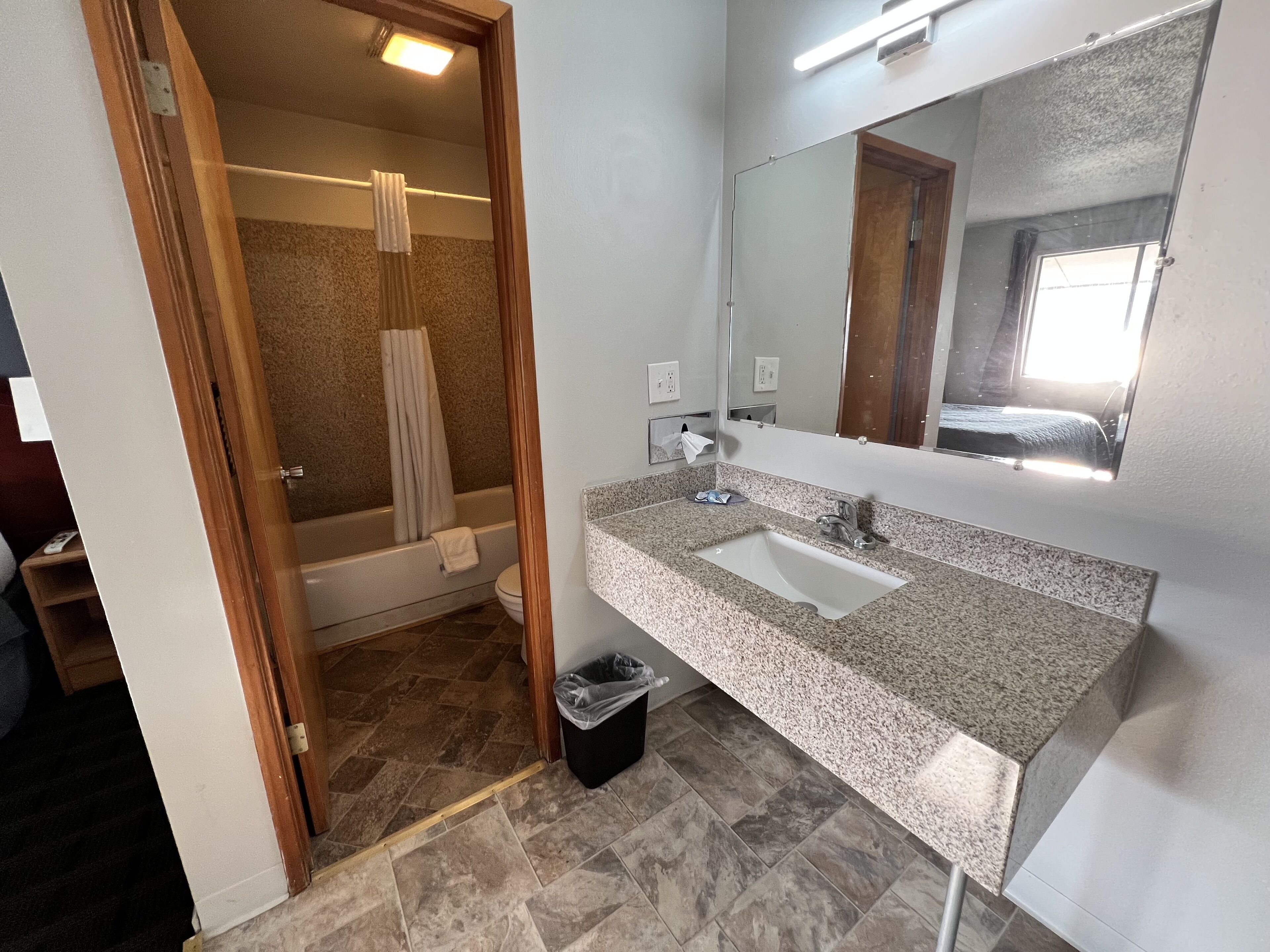 Basic Double Room, 2 Queen Beds | Bathroom | Shower, towels