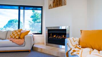 Smart TV, fireplace, computer monitors