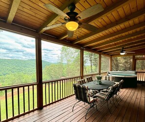 Outdoor dining - A View From Above - Dog Friendly w/ Screened in Porch and Hot Tub, Near Helen GA (Sautee Nacoochee)