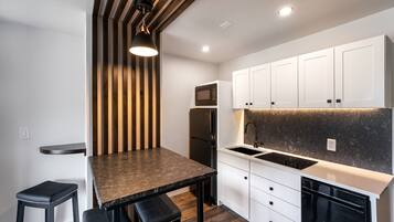 Fridge, microwave, dishwasher, coffee/tea maker