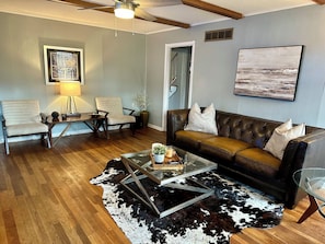 Smart TV, fireplace, video games, DVD player