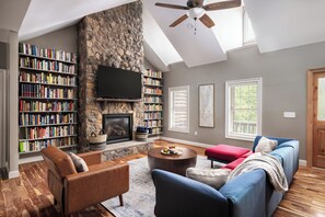 Smart TV, fireplace, video games, books