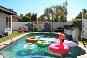 A heated pool, a waterfall pool