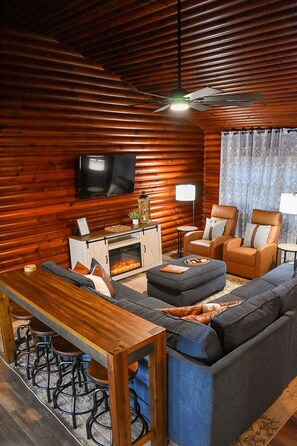 Smart TV, fireplace, table football