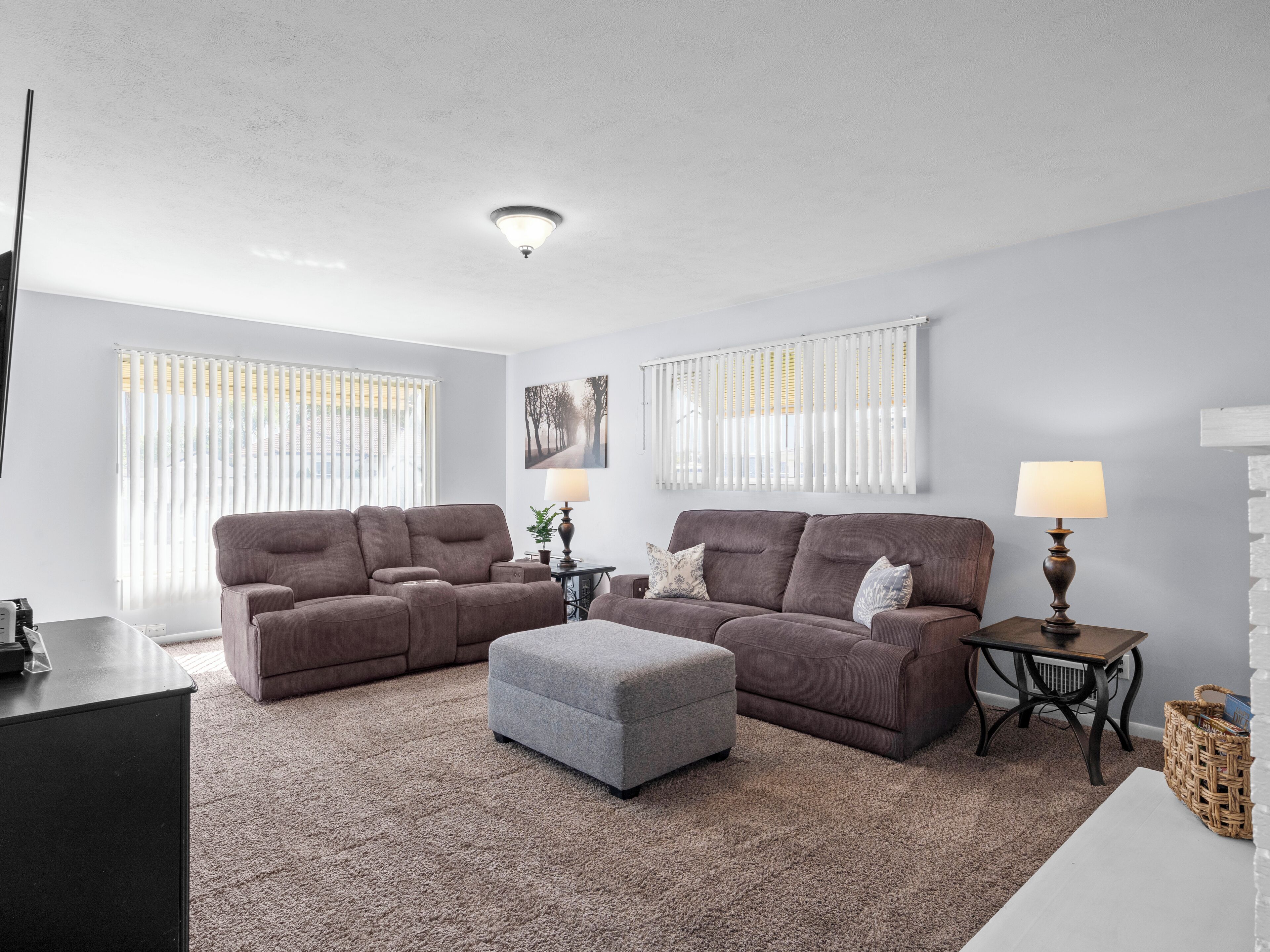 Smart TV, fireplace, DVD player, stereo