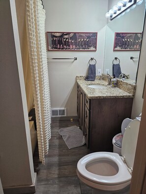 Ensemble baignoire-douche, séchoir à cheveux, serviettes fournies