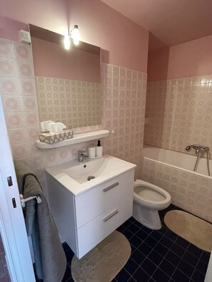 Douche, serviettes fournies, papier toilette