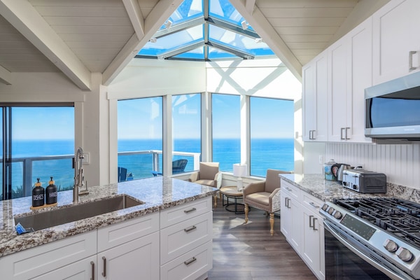 Kitchen nook with glass ceiling.