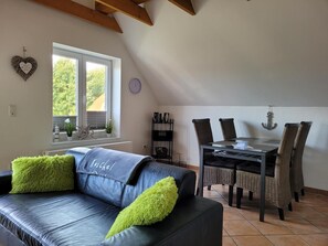 Télévision, cheminée, chaîne hi-fi