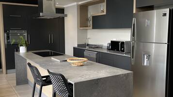 Loftsleilighet – president, 3 soverom, eget bad, byutsikt | Delt kjøkken | Kjøleskap, mikrobølgeovn, ovn og kokeplater