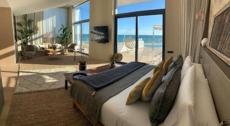 Deluxe Double Room, Terrace, Sea View | Premium bedding, minibar, in-room safe, desk