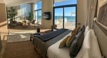 Deluxe Double Room, Terrace, Sea View | Premium bedding, minibar, in-room safe, desk