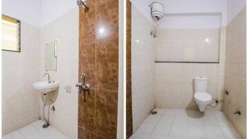 Shower, free toiletries, hair dryer, slippers