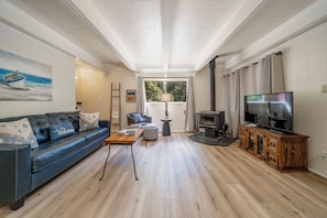 TV connectée, cheminée, lecteur de DVD, vidéothèque