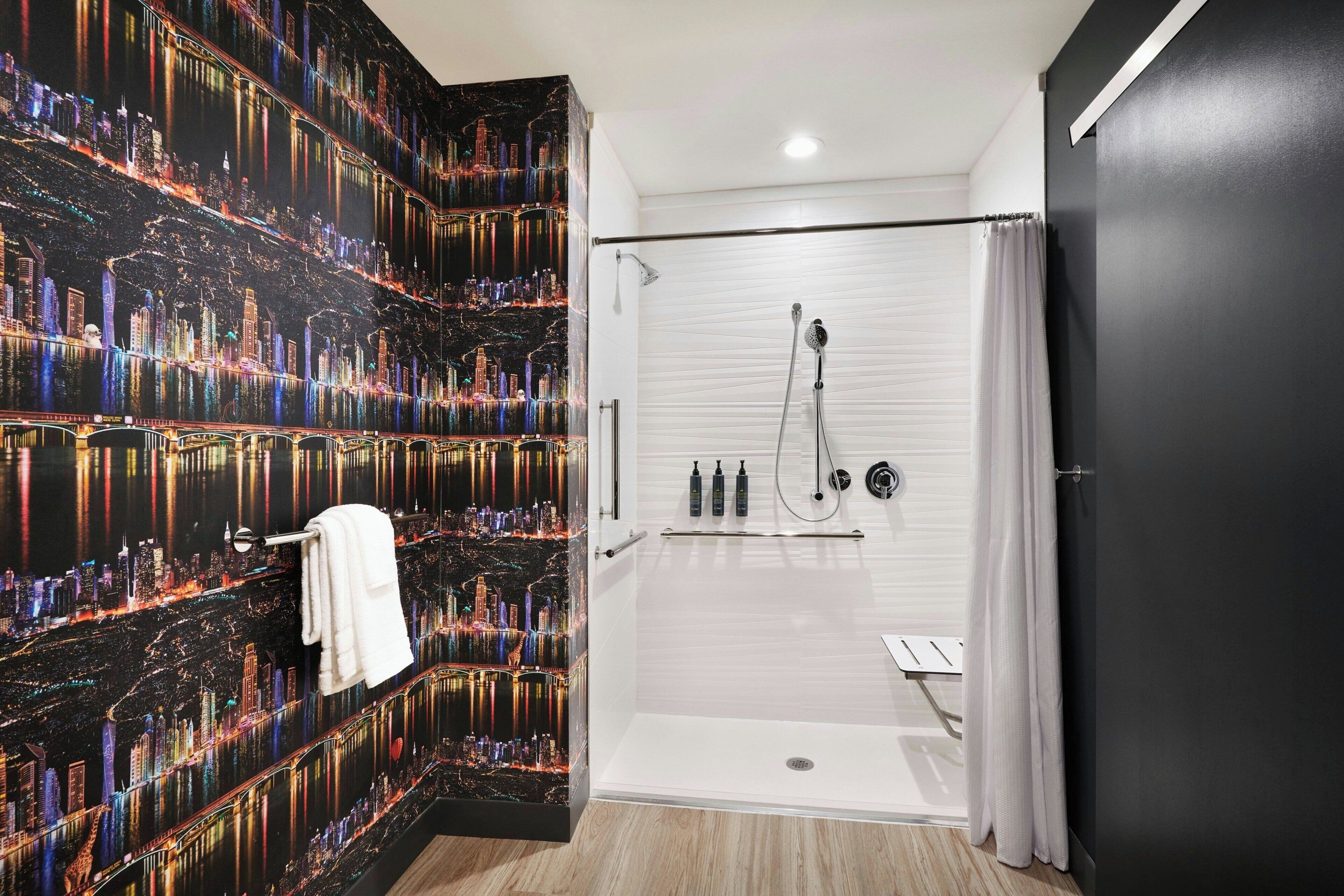 shower, rainfall showerhead, free toiletries, hair dryer