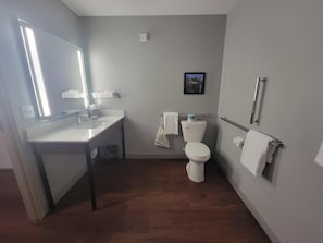 Suite, 2 Queen Beds, Accessible, Non Smoking (Mobility, Tub w/Grab Bars) | Bathroom | Designer toiletries, hair dryer, towels, soap