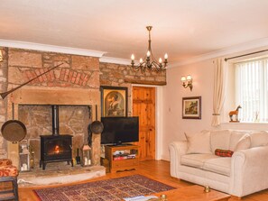 Una televisión, una chimenea