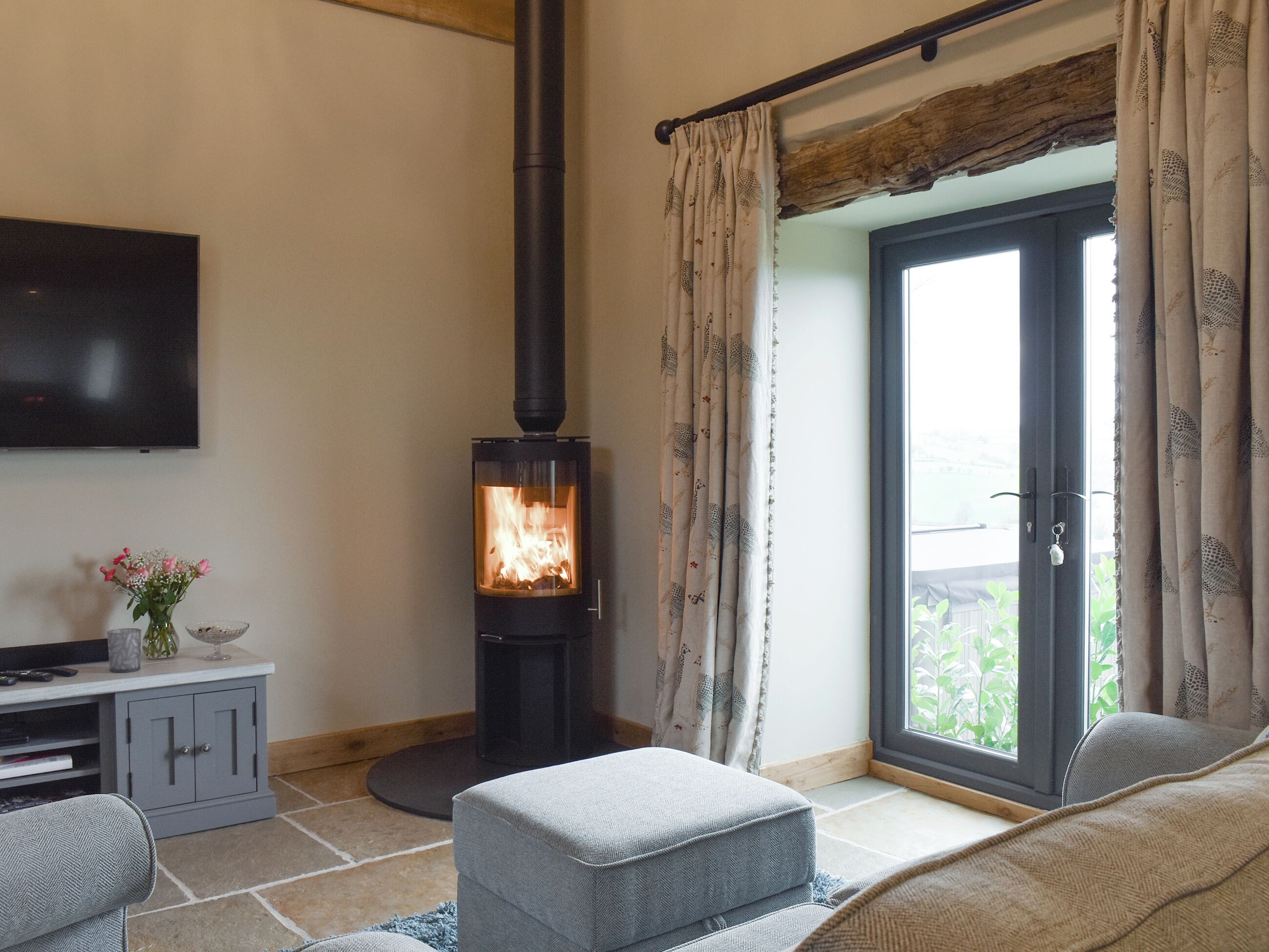 TV, fireplace