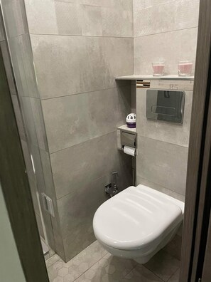 Sèche-cheveux, serviettes fournies, savon, shampoing