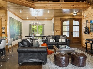 Smart TV, fireplace, video games, foosball