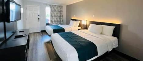 Deluxe Room, 2 Queen Beds, Non Smoking, Refrigerator & Microwave | Blackout curtains, WiFi, bed sheets