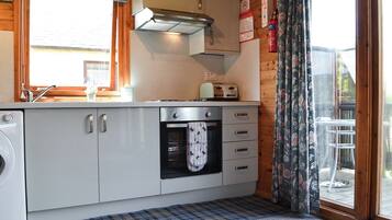 Fridge, microwave, high chair