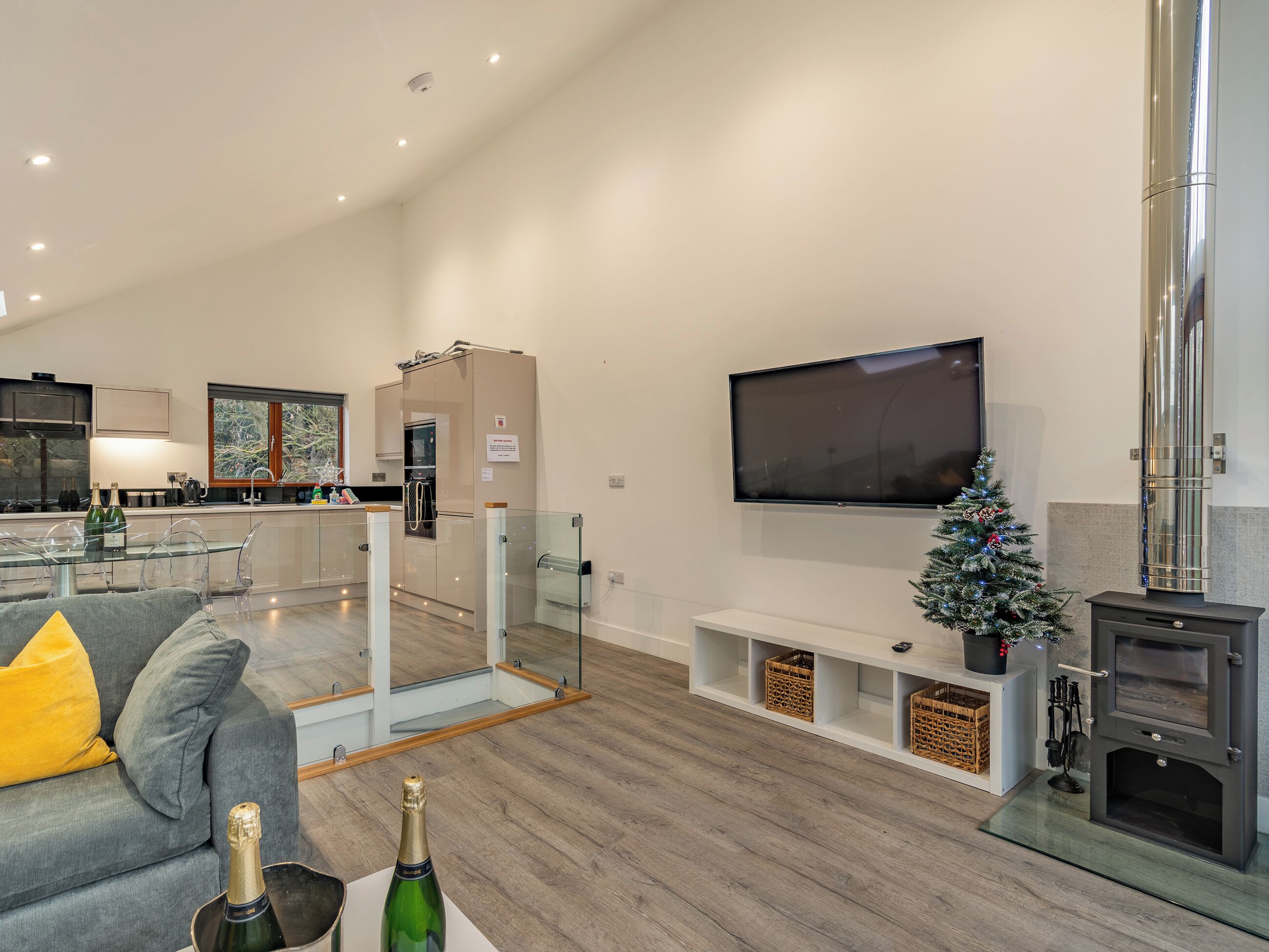 TV, fireplace