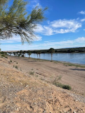 A sandy beach with palm trees and a clear blue sky. - Wonderful 2 BR 2 bath home- Pool & Jacuzzi access… at the clubhouse (Bullhead City)