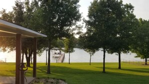 A gazebo with a view of a lake and trees. - Lake Front Gated Property  Private Dock 
Book 3 Nights - Get 4th Night Free.  (Wills Point)