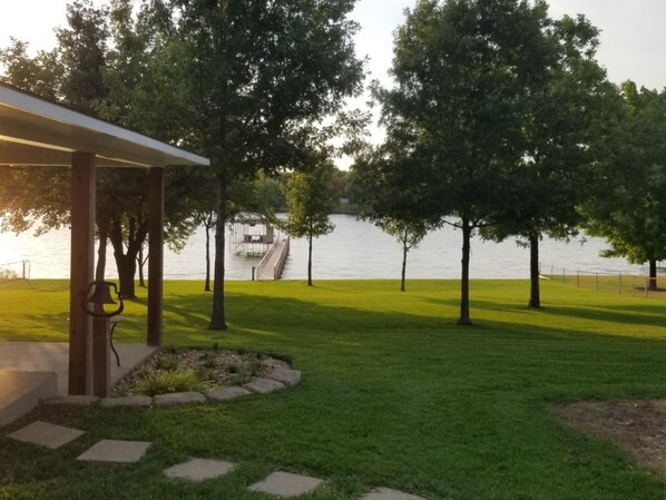 A gazebo with a view of a lake and trees. - Lake Front Gated Property Private Dock
Book 3 Nights - Get 4th Night Free. (Wills Point)