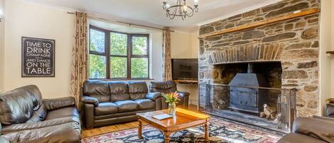 TV, fireplace