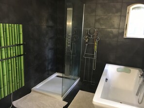 Ducha, secador de pelo y toallas