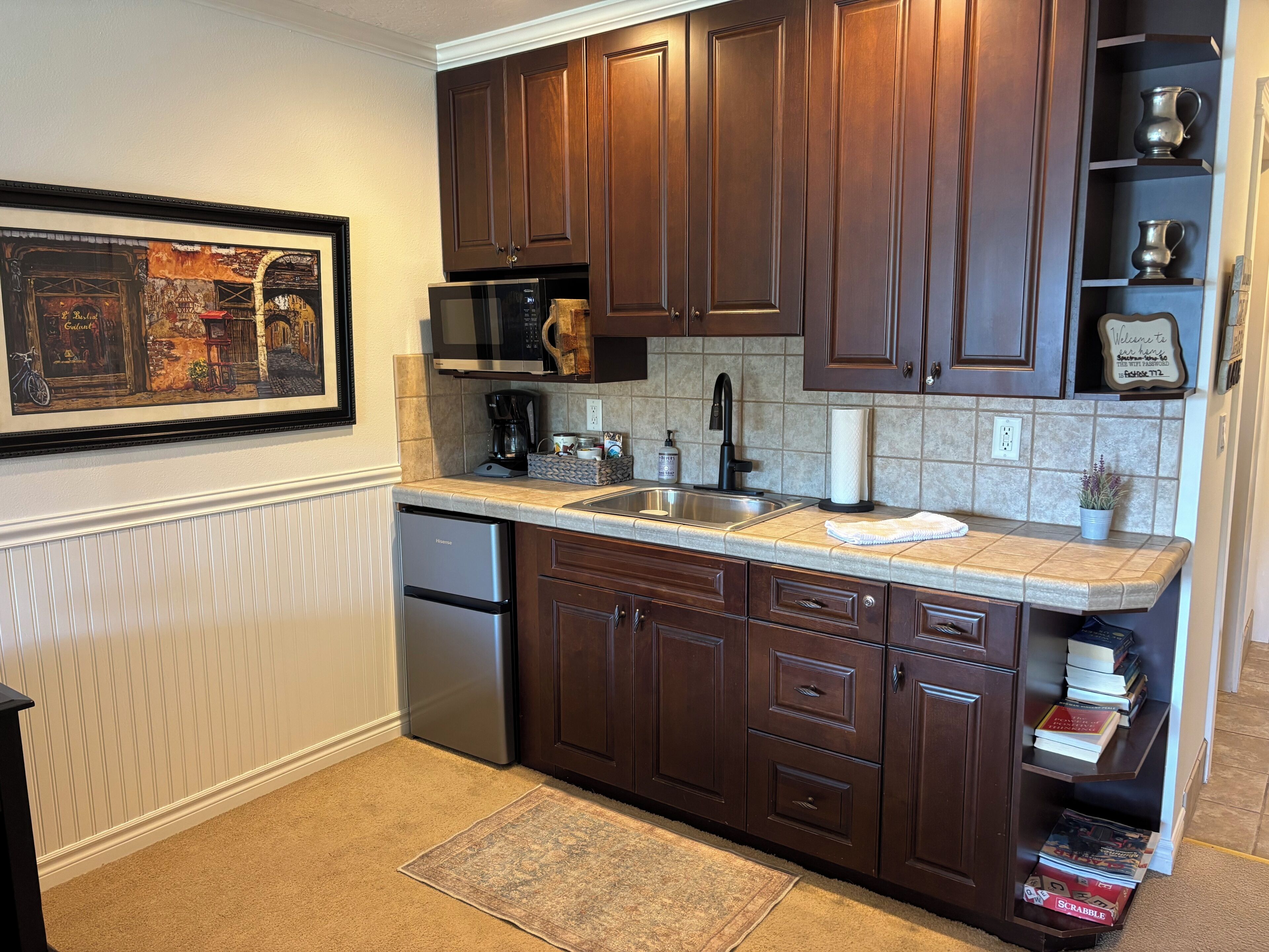 Mini-fridge, microwave