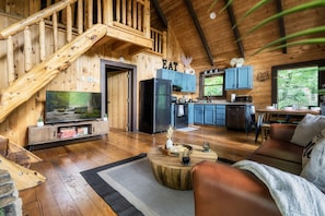 Smart TV, fireplace, DVD player, stereo