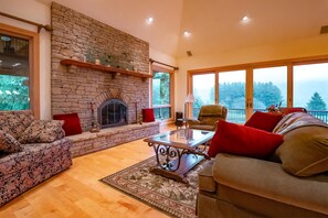 Een open haard en een dvd-speler