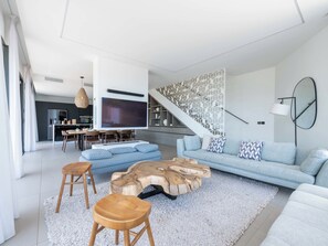 TV, books, stereo - Architect-Designed House, Heated Pool and Sea View (Mandelieu-la-Napoule)