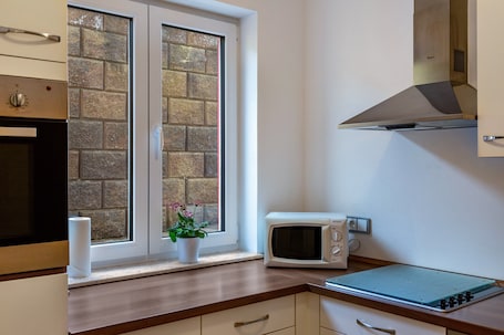 Fridge, microwave, oven, stovetop. "Im Bubenstück" with Wi-Fi